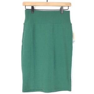 LULAROE Cassie Skirt Pencil Solid Green Textured Stretchy Fitted Size XS NWT